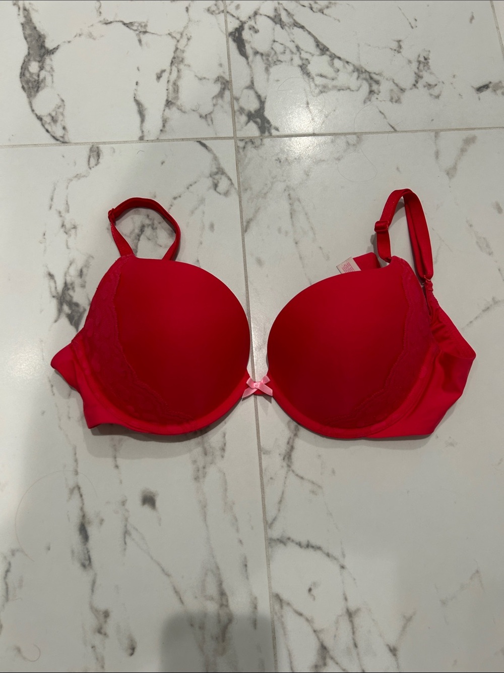Victoria’s Secret Hot Pink Push-Up Bra with Lace Hearts